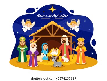 Novena De Aguinaldos Vector Illustration. Spanish translation : Ninth of Bonuses with Holiday Tradition for Families to Get Together at Christmas