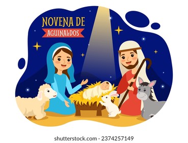 Novena De Aguinaldos Vector Illustration. Spanish translation : Ninth of Bonuses with Holiday Tradition for Families to Get Together at Christmas