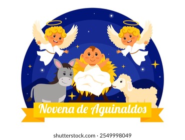 Novena de Aguinaldos Vector Illustration featuring a Holiday Tradition in Colombia, Celebrating Family Gatherings at Christmas in a Flat Background