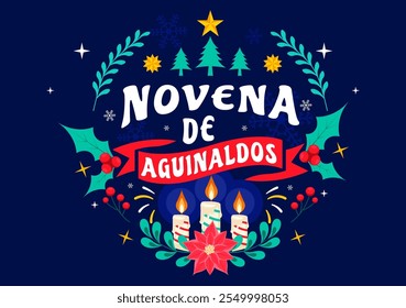 Novena de Aguinaldos Vector Illustration featuring a Holiday Tradition in Colombia, Celebrating Family Gatherings at Christmas in a Flat Background