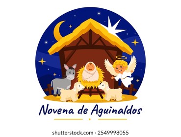 Novena de Aguinaldos Vector Illustration featuring a Holiday Tradition in Colombia, Celebrating Family Gatherings at Christmas in a Flat Background