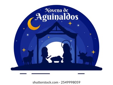 Novena de Aguinaldos Vector Illustration featuring a Holiday Tradition in Colombia, Celebrating Family Gatherings at Christmas in a Flat Background