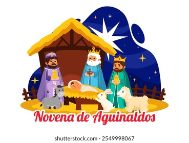 Ilustração vetorial de Novena de Aguinaldos com uma tradição de férias na Colômbia, comemorando reuniões familiares no Natal em um plano de fundo