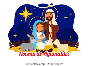 Ilustração vetorial de Novena de Aguinaldos com uma tradição de férias na Colômbia, comemorando reuniões familiares no Natal em um plano de fundo