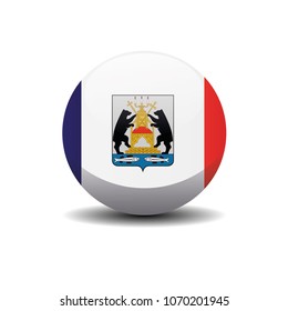 Novgorod Oblast national circle button flag background texture. 3D vector, illustration, symbol federal subject of Russia.