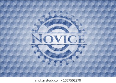 Novice blue emblem or badge with abstract geometric polygonal pattern background.