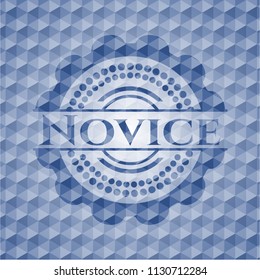 Novice blue emblem with geometric pattern background.