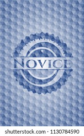 Novice blue emblem with geometric pattern background.