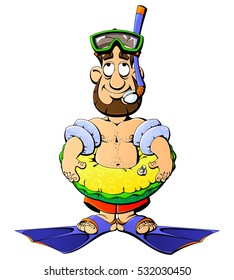 Novice diver with a rubber ring. From a large set of mascots.