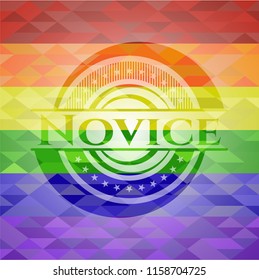 Novice emblem on mosaic background with the colors of the LGBT flag