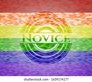 Novice emblem on mosaic background with the colors of the LGBT flag