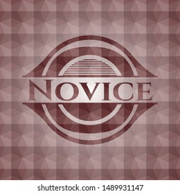 Novice red badge with geometric pattern background. Seamless.