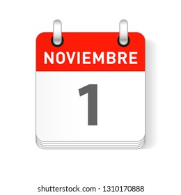 Noviembre 1, November 1 date visible on a page a day organizer calendar in spanish Language
