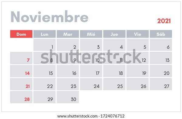 Noviembre 2021 Calendario En Espanol November Stock Vector (Royalty ...