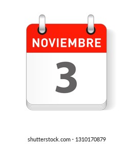 Noviembre 3, November 3 date visible on a page a day organizer calendar in spanish Language