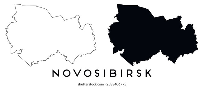 Novosibirsk map outline and black silhouette vector
