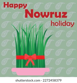 Novruz is a holiday of the arrival of spring according to the astronomical solar calendar among the Iranian and Turkic peoples. Sprouted wheat illustration.