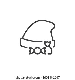 Novruz holiday hat with candies line icon. linear style sign for mobile concept and web design. Hat and candy outline vector icon. Symbol, logo illustration. Vector graphics