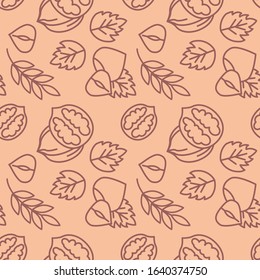 Novruz holiday nuts icons pattern. Walnuts and hazelnuts seamless background. Seamless pattern vector illustration