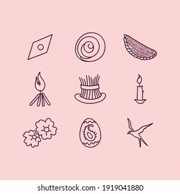 Novruz holiday is one of the most important and favorite holidays of the Azerbaijani people. Novruz is celebrated in March. Hand drawn vector icon set of Novruz attributes.