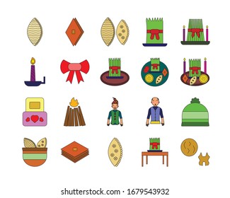 Novruz holiday sweets line icons set. linear style symbols collection, Novruz - Azerbaijan traditional holiday outline signs pack. vector graphics. Set includes icons as pakhlava, shekerbura, gogal