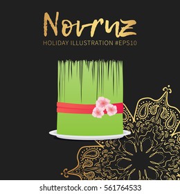 Novruz holiday vector banner design. Semeni icon.