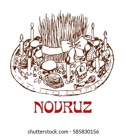 Novruz tray with sweets and candles. Isolated on white background
