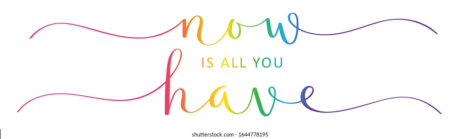 NOW IS ALL YOU HAVE rainbow-colored vector brush calligraphy banner with swashes