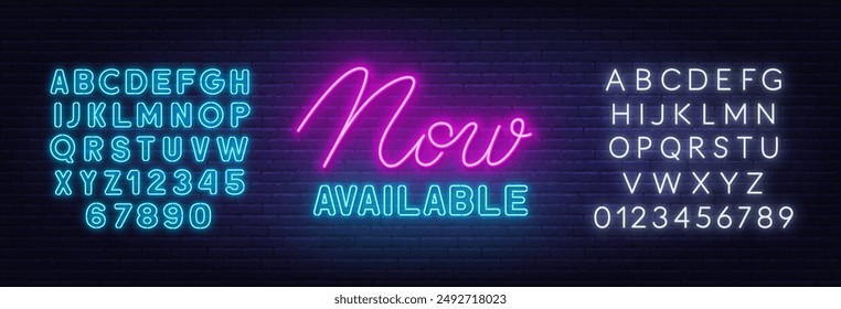 Now Available Neon Sign on brick wall background