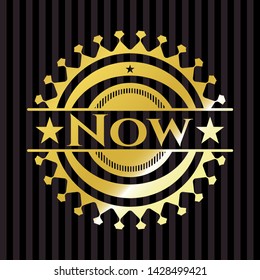 Now gold badge. Vector Illustration. Detailed.