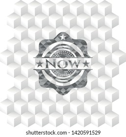 Now grey emblem with geometric cube white background