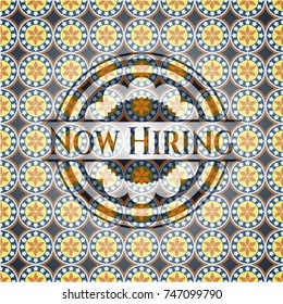 Now Hiring arabic badge. Arabesque decoration.