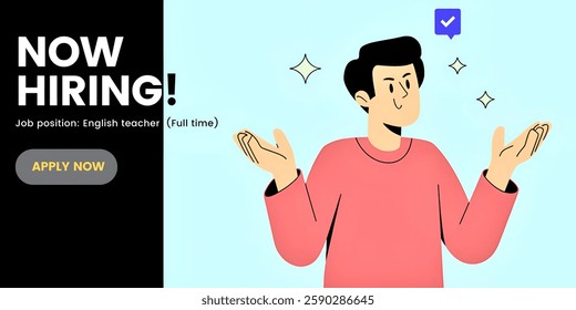 "NOW HIRING!" , CREATIVE BANNER illustration ,flat vector , useful for business, corporate and employment
