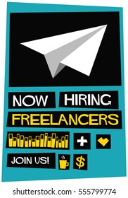 Now Hiring Freelancers. Join Us! (Flat Style Vector Illustration Job Poster Design)