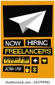 Now Hiring Freelancers. Join Us! (Flat Style Vector Illustration Job Poster Design)