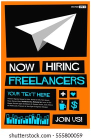 Now Hiring Freelancers. Join Us! (Flat Style Vector Illustration Job Poster Design)