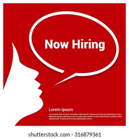 Now Hiring Girl with Red Speech Bubble