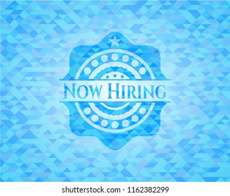 Now Hiring light blue emblem with mosaic background
