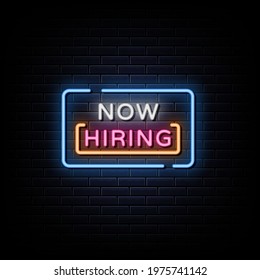 Now Hiring Neon Sign Text Vector