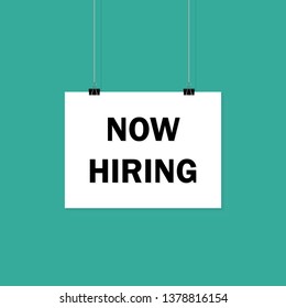 Now Hiring poster. Vector illustration. Flat design for business financial marketing banking advertising web concept cartoon illustration. 