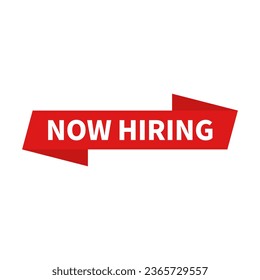 Now Hiring In Red Rectangle Ribbon Shape For Promotion Recruitment
