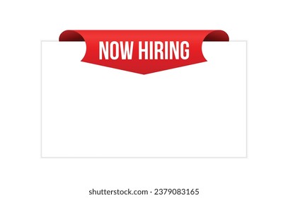 now hiring red vector banner illustration isolated on white background