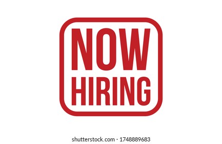 Jetzt Rubber-Stempel anmieten. Red Now Hiring Rubber Grunge Stempel Siegel Vektorgrafik