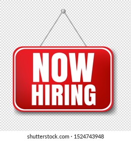Now Hiring Sign Transparent Background With Gradient Mesh, Vector Illustration