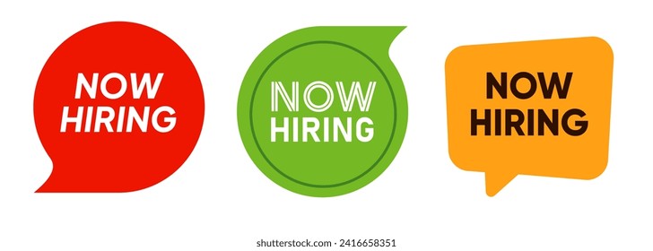 Now hiring speech balloon bubble shape red green yellow we are hiring graphic recruitment vacancy