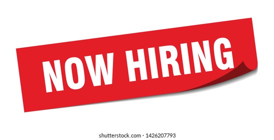 now hiring square sticker. now hiring sign. now hiring banner