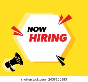 Now Hiring - vector advertising banner with megaphone.