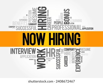 Now Hiring word cloud collage, business concept background