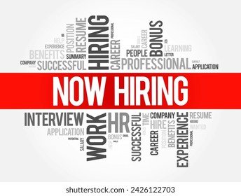 Now Hiring word cloud collage, business concept background