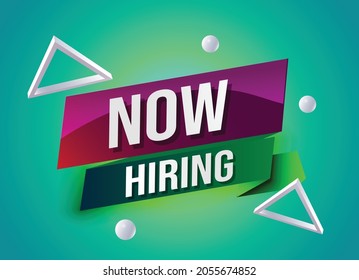 Now hiring word concept vector illustration with lines and 3d style, landing page, template, ui, web, mobile app, poster, banner, flyer, background, gift card, coupon, label, wallpaper
